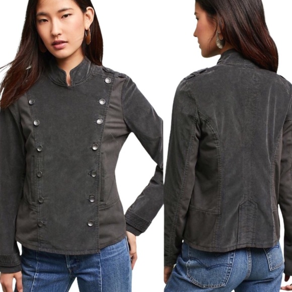 ANTHROPOLOGIE MARRAKECH Knit Cadet Button Front Jacket With Pockets Grey Small - Picture 1 of 10